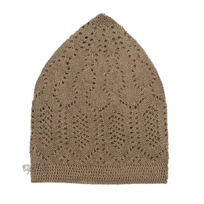 Brown Cotton Machine Knit Open-Work Turkish Kufi