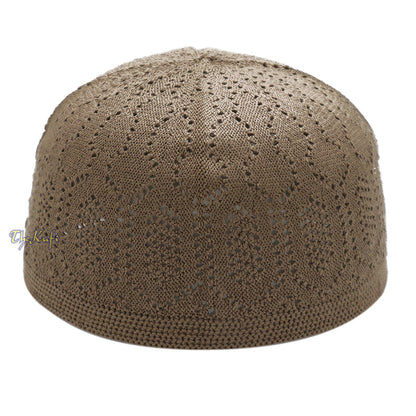Brown Cotton Machine Knit Open-Work Turkish Kufi
