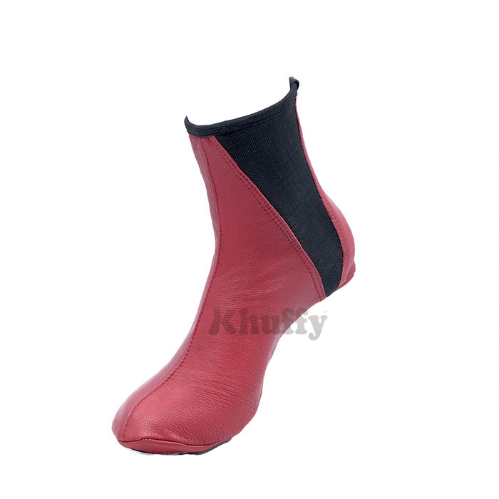Burgundy Men's/Women's Elastic Slip-On Halal Leather Sunnah Khuff Khuffain Socks For Mosque