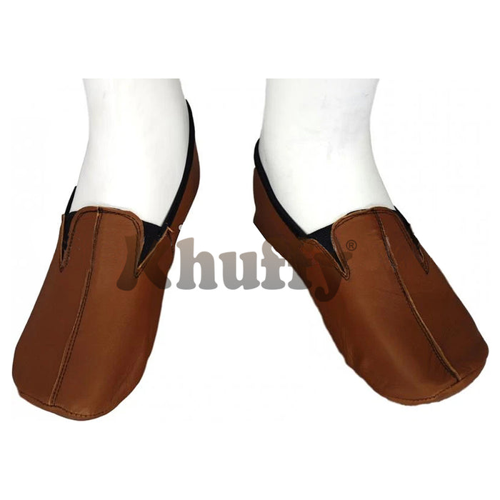 Camel Brown Men's/Women's Ankle Low-Cut Elastic Slip-On Halal Leather Sunnah Khuff Khuffain Socks For Mosque