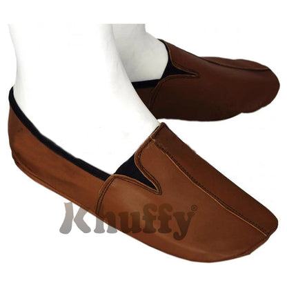 Camel Brown Men's/Women's Ankle Low-Cut Elastic Slip-On Halal Leather Sunnah Khuff Khuffain Socks For Mosque