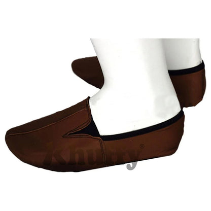Camel Brown Men's/Women's Ankle Low-Cut Elastic Slip-On Halal Leather Sunnah Khuff Khuffain Socks For Mosque