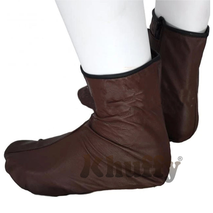 Chocolate Brown Men's/Women's Zipper Halal Leather Sunnah Khuff Khuffain Socks For Mosque
