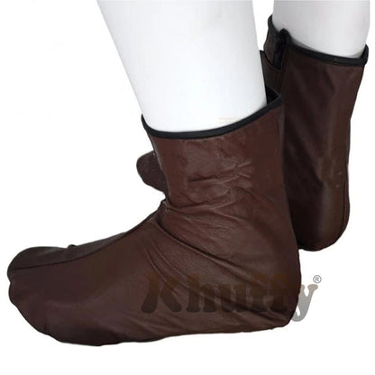 Chocolate Brown Men's/Women's Zipper Halal Leather Sunnah Khuff Khuffain Socks For Mosque