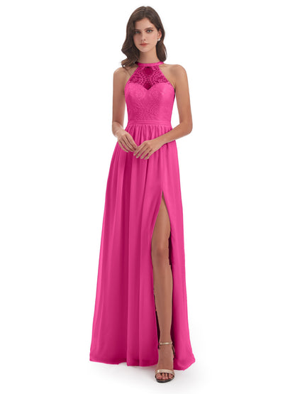 Ailani Halter Split Lace Long Bridesmaid Dresses
