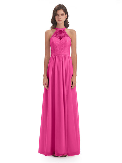 Ailani Halter Split Lace Long Bridesmaid Dresses