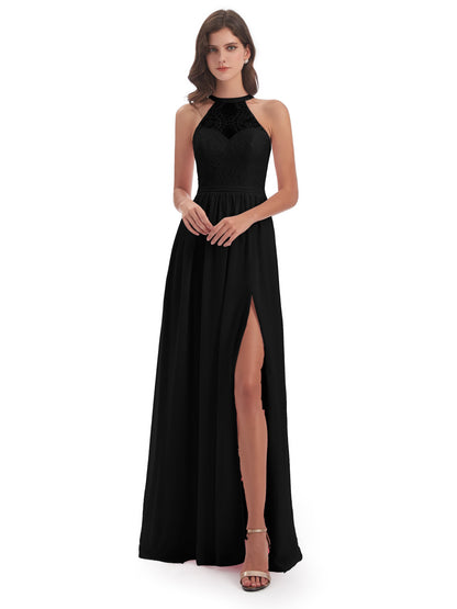 Ailani Halter Split Lace Long Bridesmaid Dresses