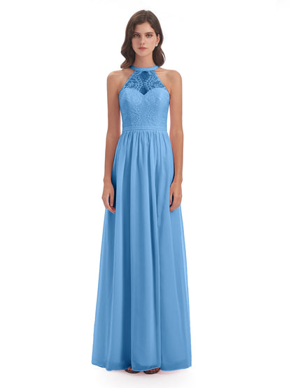 Ailani Halter Split Lace Long Bridesmaid Dresses