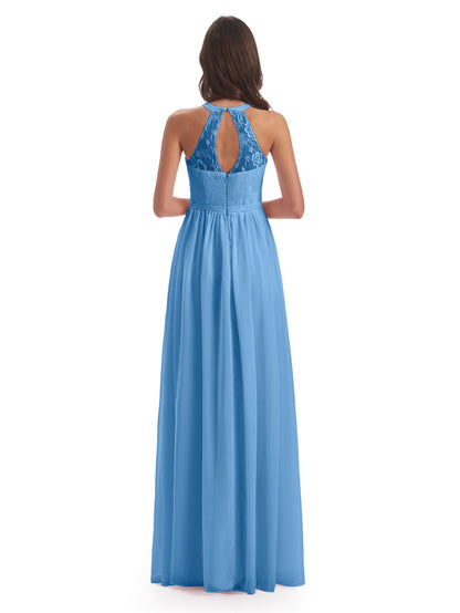 Ailani Halter Split Lace Long Bridesmaid Dresses