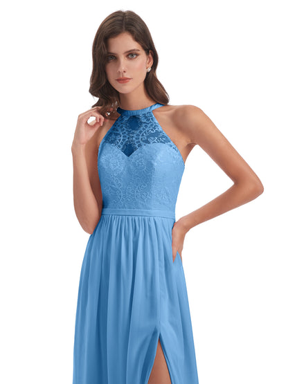 Ailani Halter Split Lace Long Bridesmaid Dresses