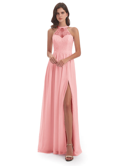 Ailani Halter Split Lace Long Bridesmaid Dresses