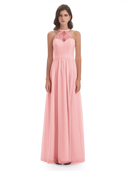 Ailani Halter Split Lace Long Bridesmaid Dresses