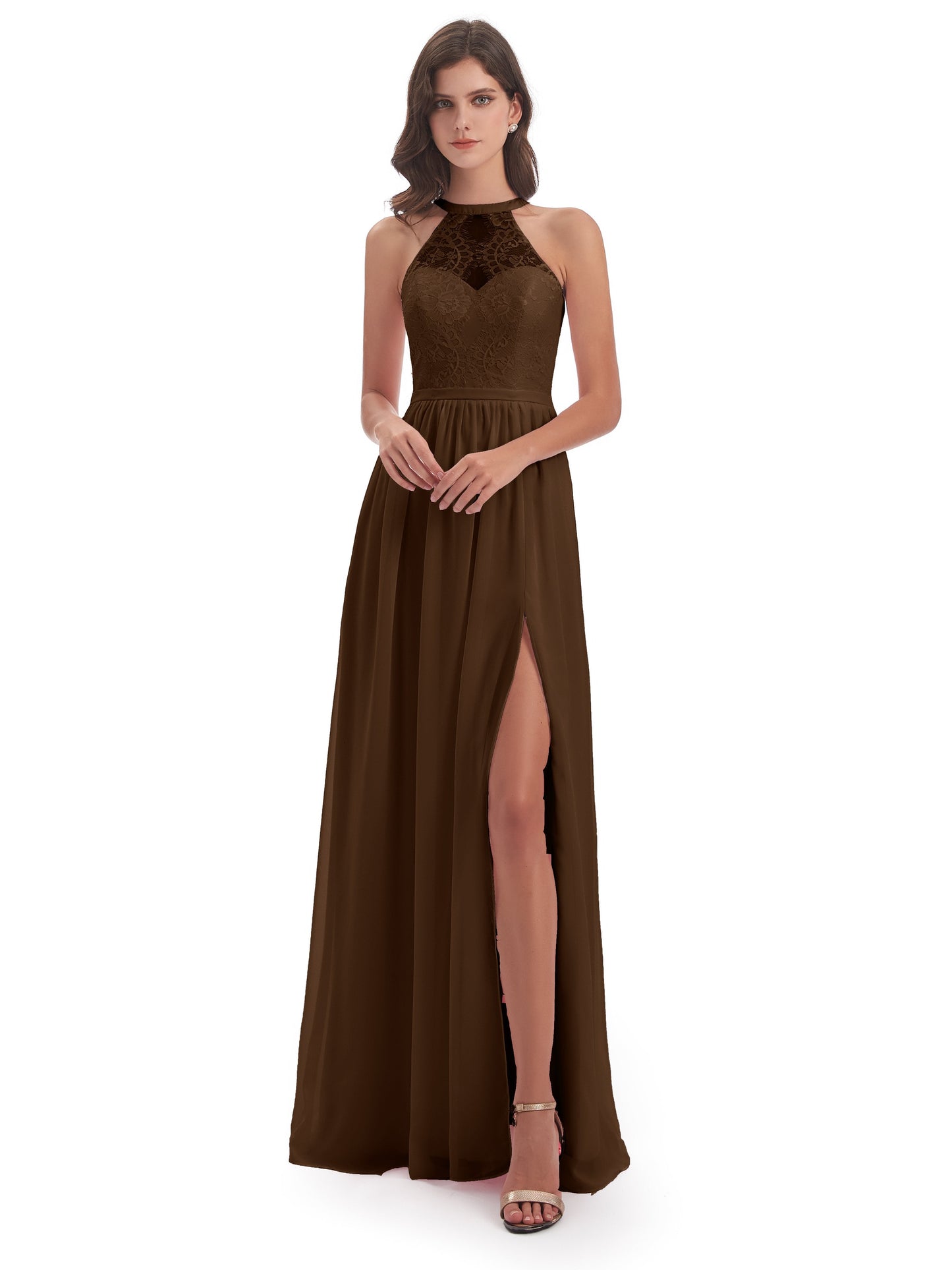 Ailani Halter Split Lace Long Bridesmaid Dresses