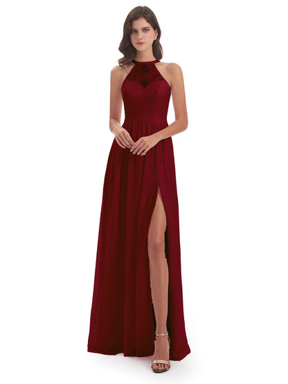 Ailani Halter Split Lace Long Bridesmaid Dresses