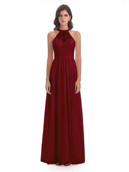 Ailani Halter Split Lace Long Bridesmaid Dresses