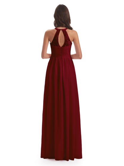 Ailani Halter Split Lace Long Bridesmaid Dresses