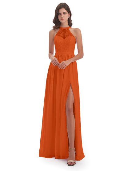 Ailani Halter Split Lace Long Bridesmaid Dresses
