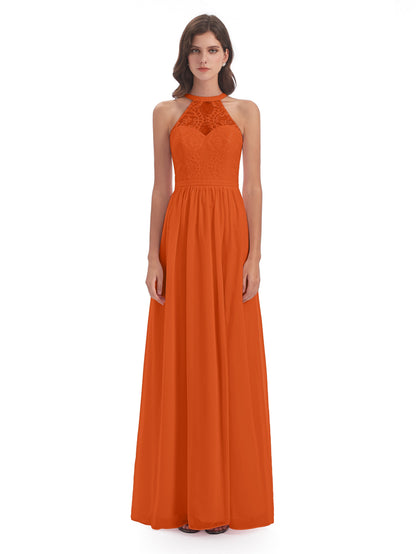 Ailani Halter Split Lace Long Bridesmaid Dresses