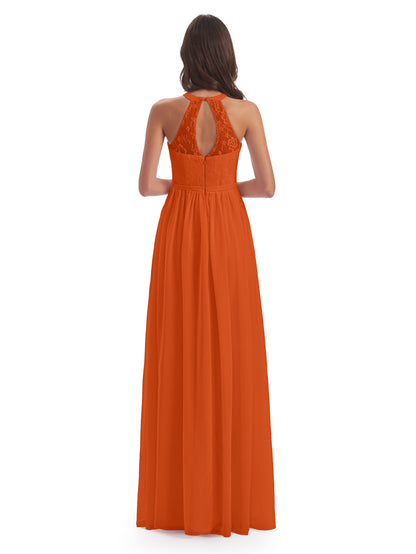 Ailani Halter Split Lace Long Bridesmaid Dresses