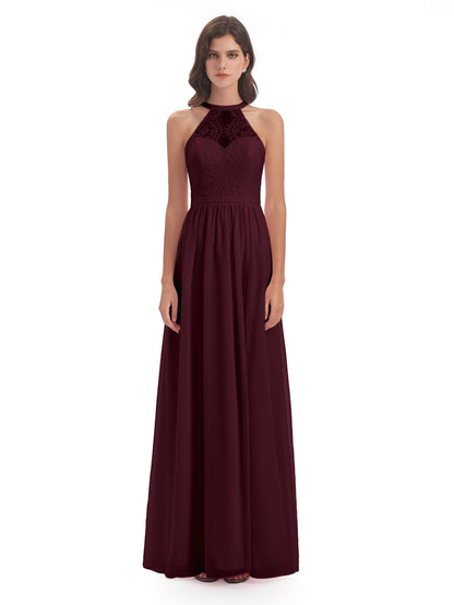 Ailani Halter Split Lace Long Bridesmaid Dresses
