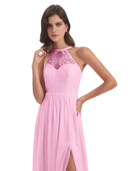Ailani Halter Split Lace Long Bridesmaid Dresses