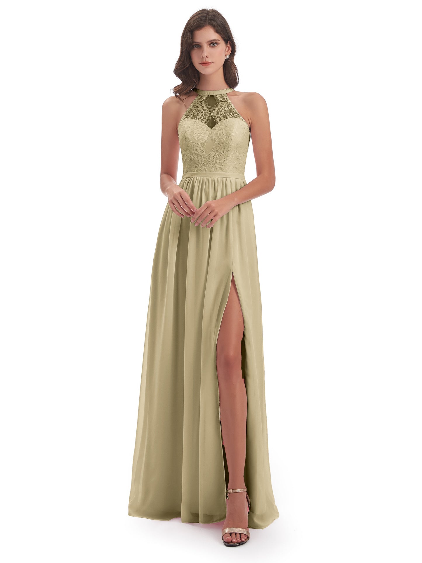 Ailani Halter Split Lace Long Bridesmaid Dresses