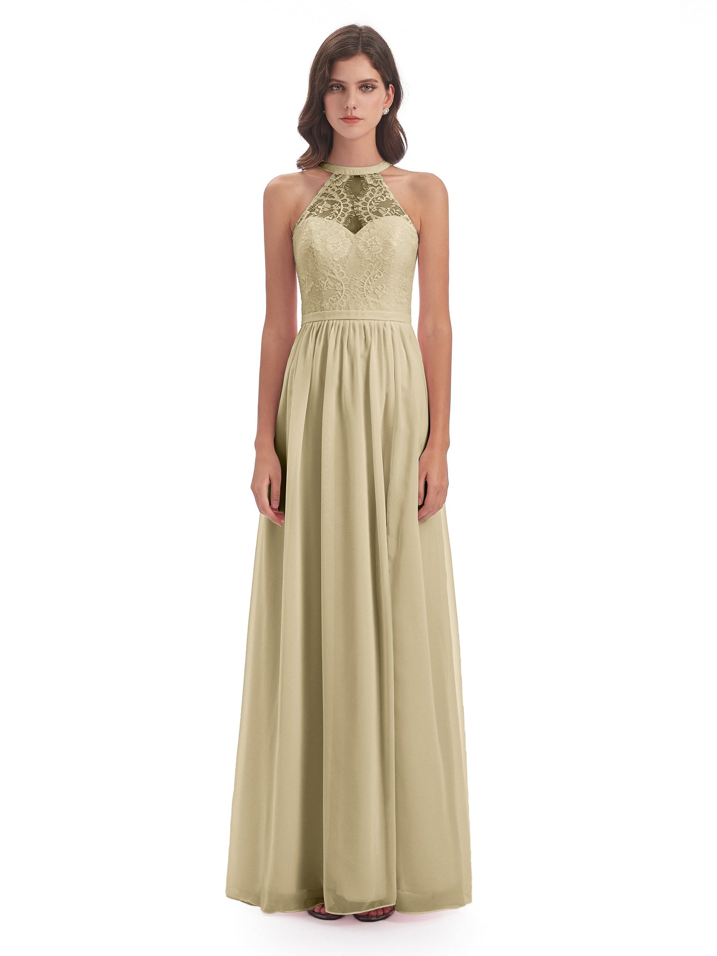 Ailani Halter Split Lace Long Bridesmaid Dresses