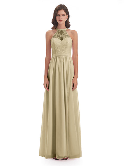 Ailani Halter Split Lace Long Bridesmaid Dresses