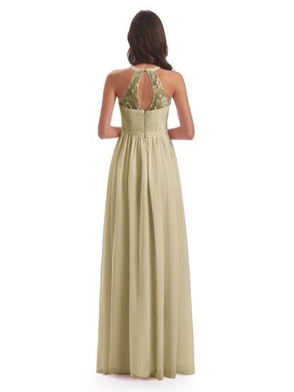 Ailani Halter Split Lace Long Bridesmaid Dresses