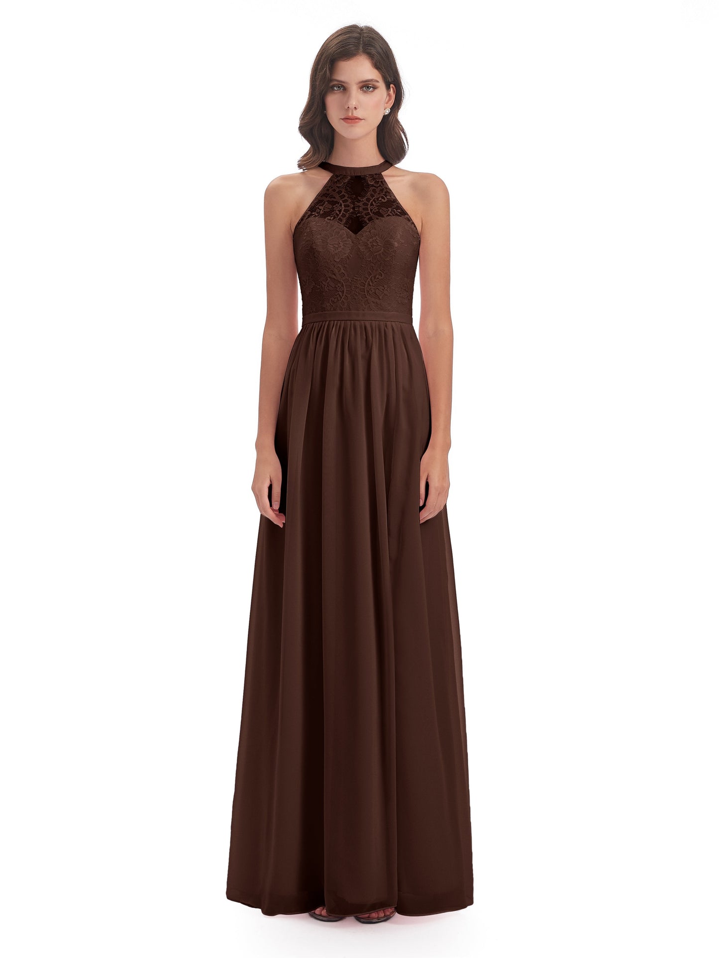 Ailani Halter Split Lace Long Bridesmaid Dresses