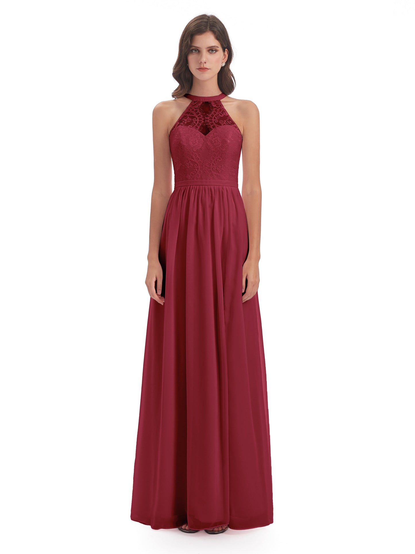 Ailani Halter Split Lace Long Bridesmaid Dresses