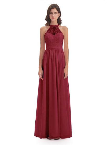 Ailani Halter Split Lace Long Bridesmaid Dresses