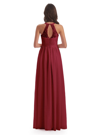 Ailani Halter Split Lace Long Bridesmaid Dresses