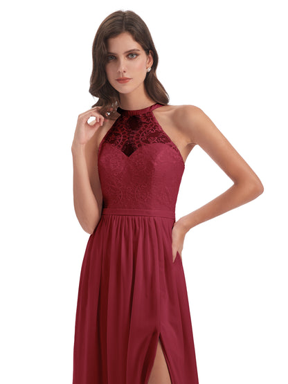 Ailani Halter Split Lace Long Bridesmaid Dresses