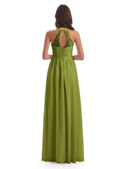 Ailani Halter Split Lace Long Bridesmaid Dresses