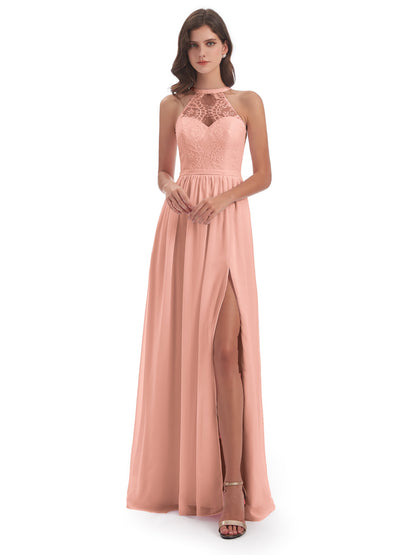Ailani Halter Split Lace Long Bridesmaid Dresses