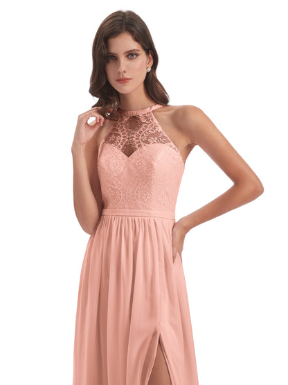 Ailani Halter Split Lace Long Bridesmaid Dresses