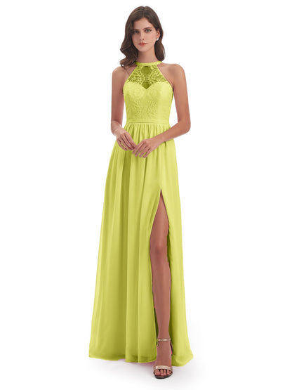 Ailani Halter Split Lace Long Bridesmaid Dresses