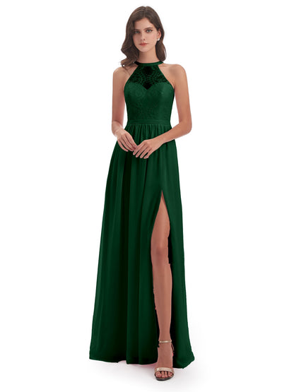 Ailani Halter Split Lace Long Bridesmaid Dresses