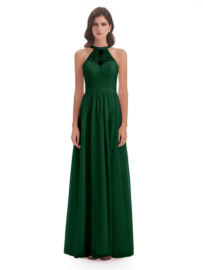 Ailani Halter Split Lace Long Bridesmaid Dresses