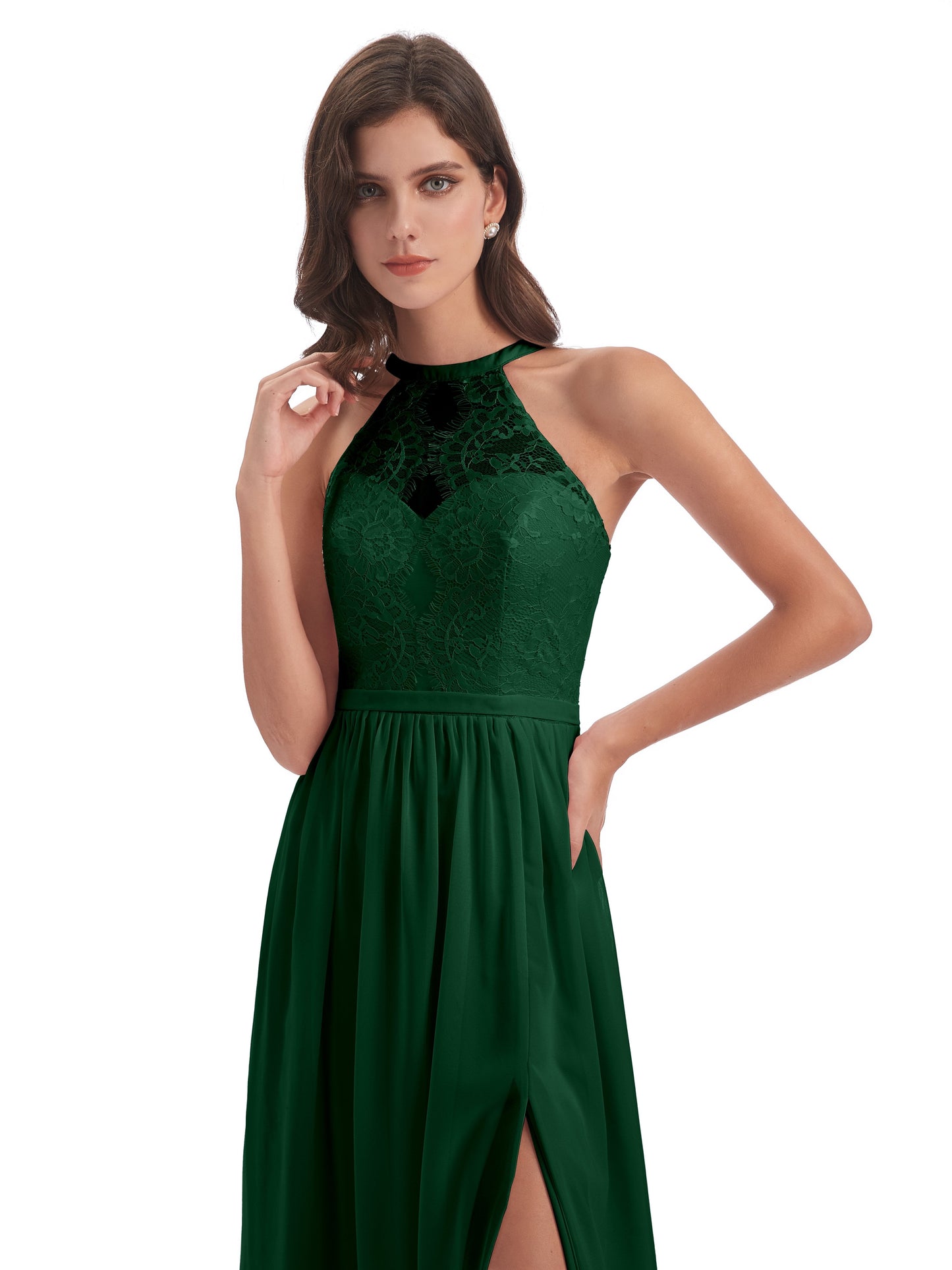Ailani Halter Split Lace Long Bridesmaid Dresses