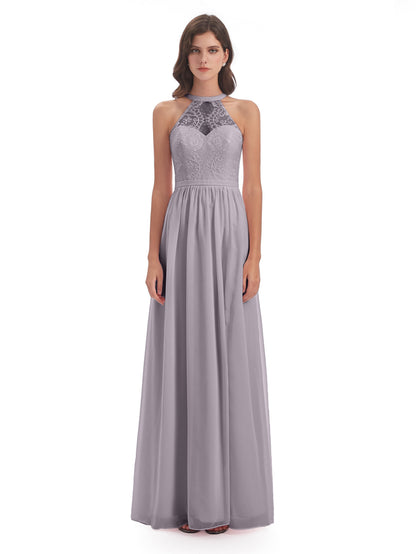 Ailani Halter Split Lace Long Bridesmaid Dresses