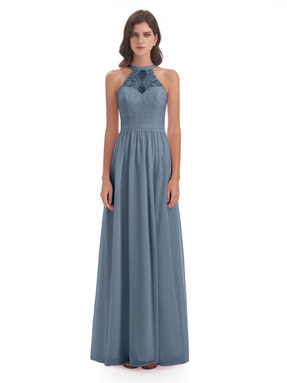 Ailani Halter Split Lace Long Bridesmaid Dresses