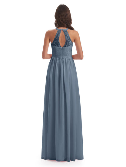Ailani Halter Split Lace Long Bridesmaid Dresses