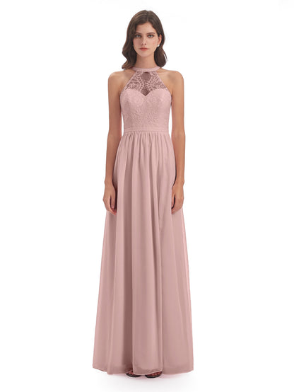 Ailani Halter Split Lace Long Bridesmaid Dresses