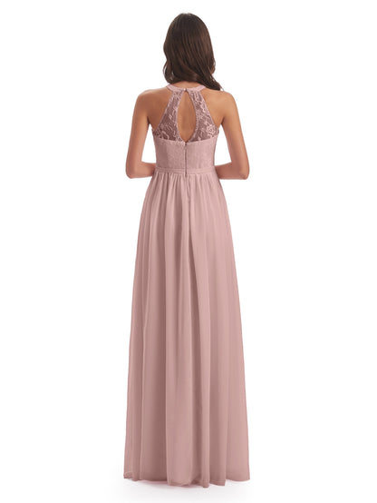 Ailani Halter Split Lace Long Bridesmaid Dresses