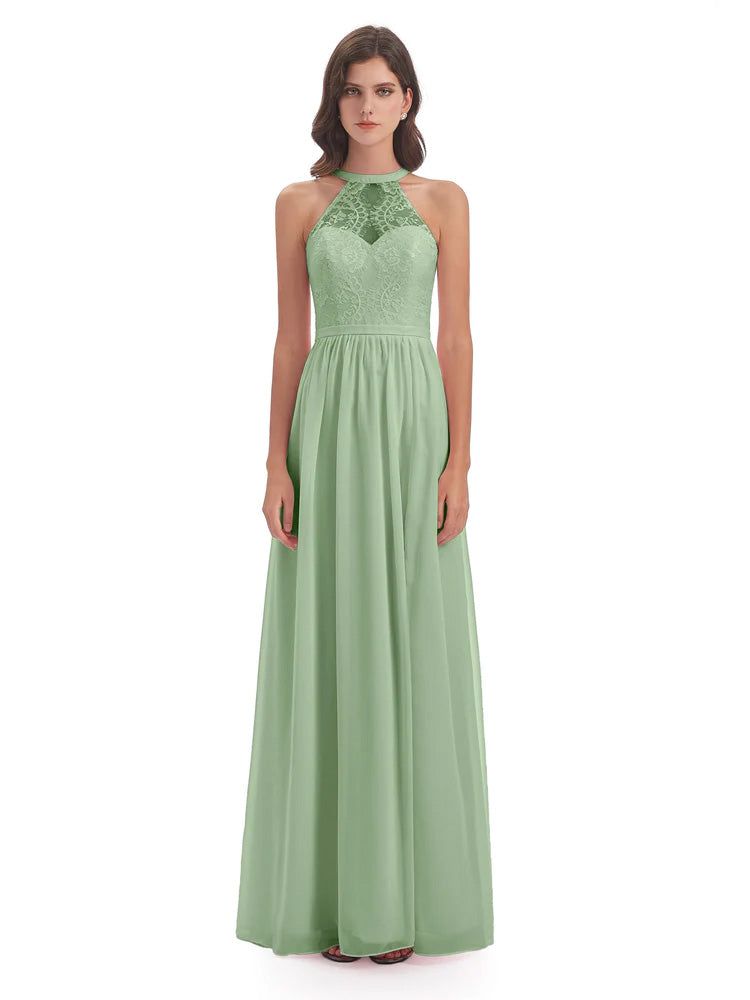 Ailani Halter Split Lace Long Bridesmaid Dresses