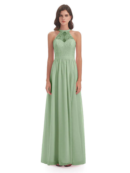 Ailani Halter Split Lace Long Bridesmaid Dresses