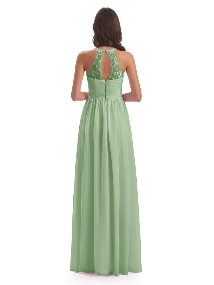 Ailani Halter Split Lace Long Bridesmaid Dresses