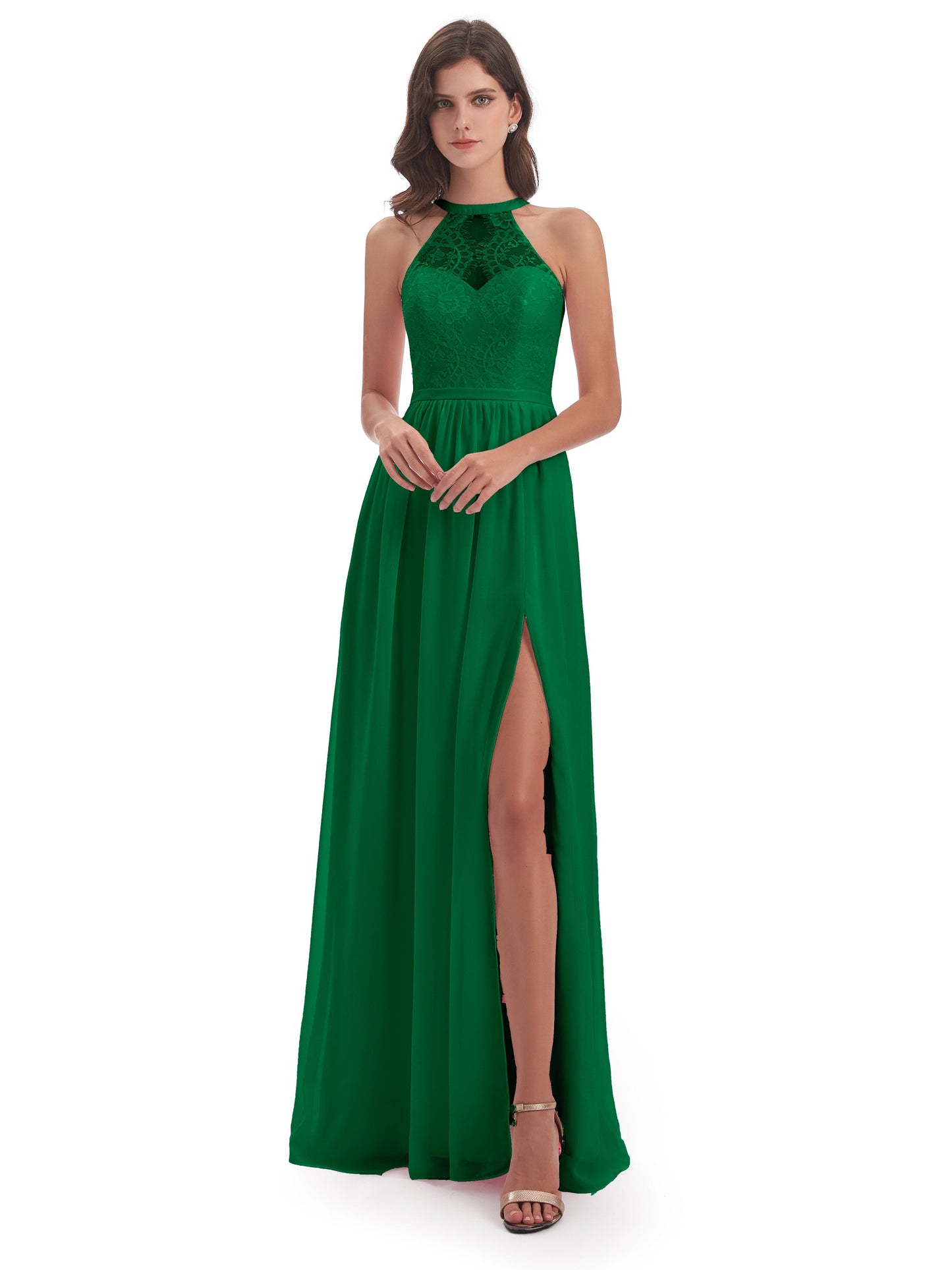 Ailani Halter Split Lace Long Bridesmaid Dresses